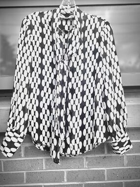 Zara Black and White Polka Tie-Neck Viscose Blouse - Women Tops US S